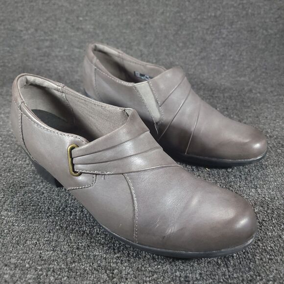 Clarks Womens  8.5 M  Slip On Comfort Clog Gray Leather Shoe Bootie 62722 - Picture 3 of 11